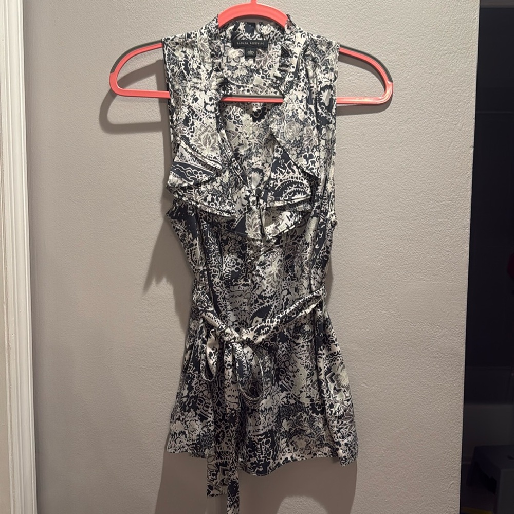 100% Silk ruffle neck blouse